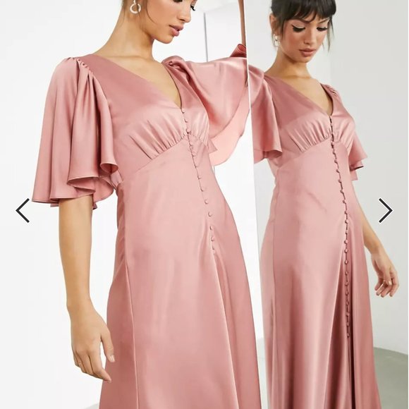ASOS blush pink satin maxi dress with button front - Picture 2 of 4